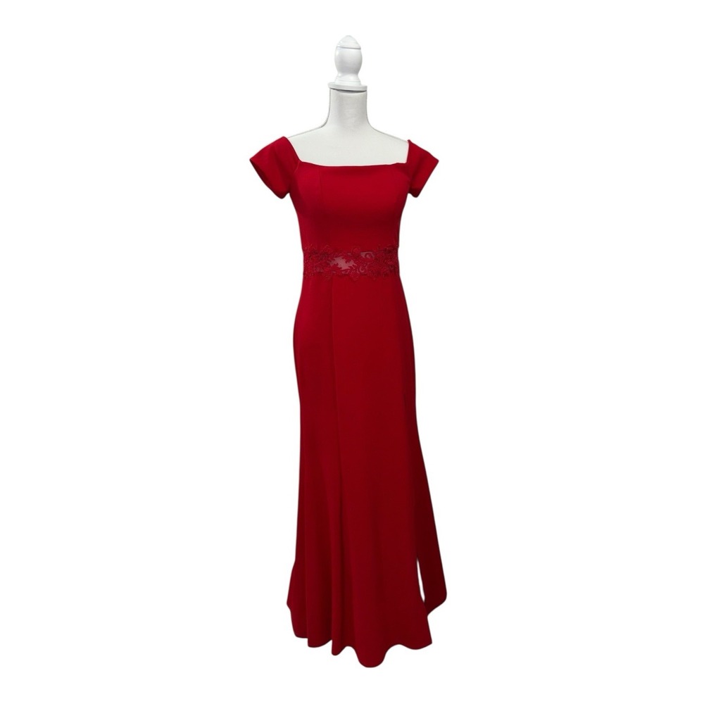 Sequin Hearts Jr's Sz 9 Red Off Shoulder Mermaid Prom Gown Elegant Formal Dress - Picture 3 of 14